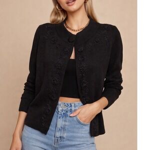 Talbots Women's S Black Beaded Cardigan Sweater Lambswool Romantic Whimsigoth